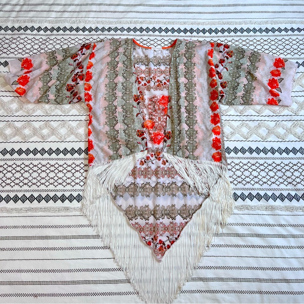 Silk and Fringe Floral Kimono